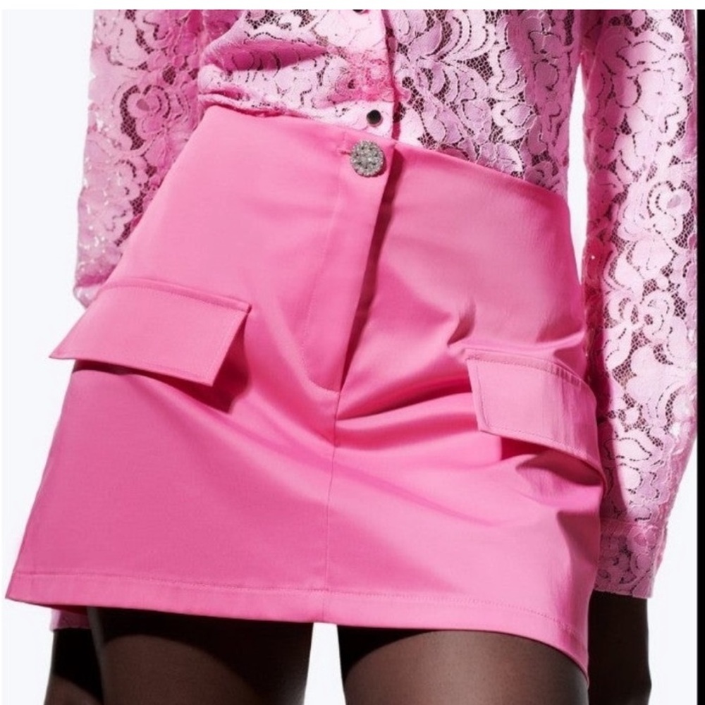 Zara satin mini‎ skirt Barbie pink